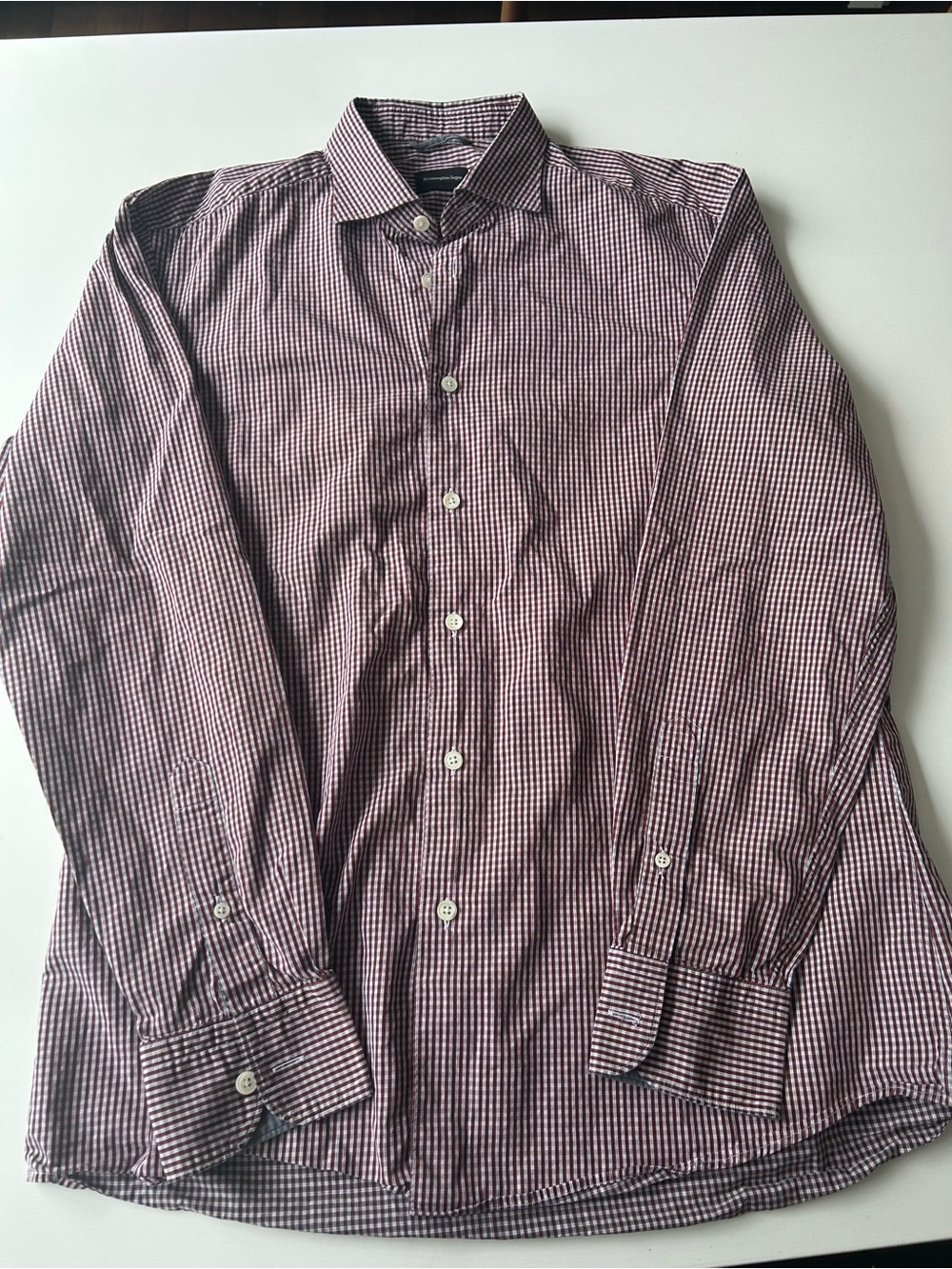 Ermenegildo Zegna Burgundy and White Micro-Check Dress Shirt